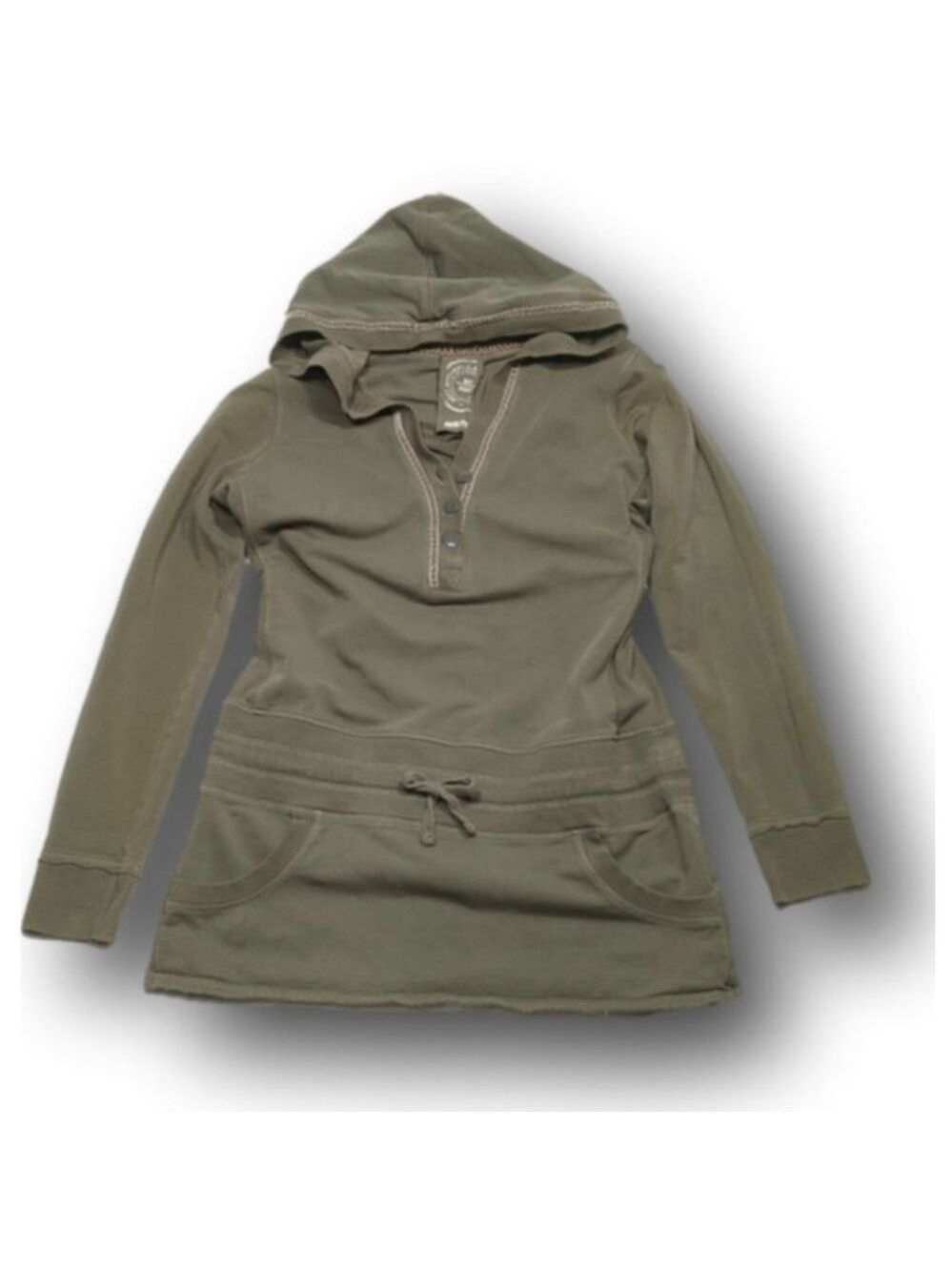 V-neck hooded button front tunic sweatshirt